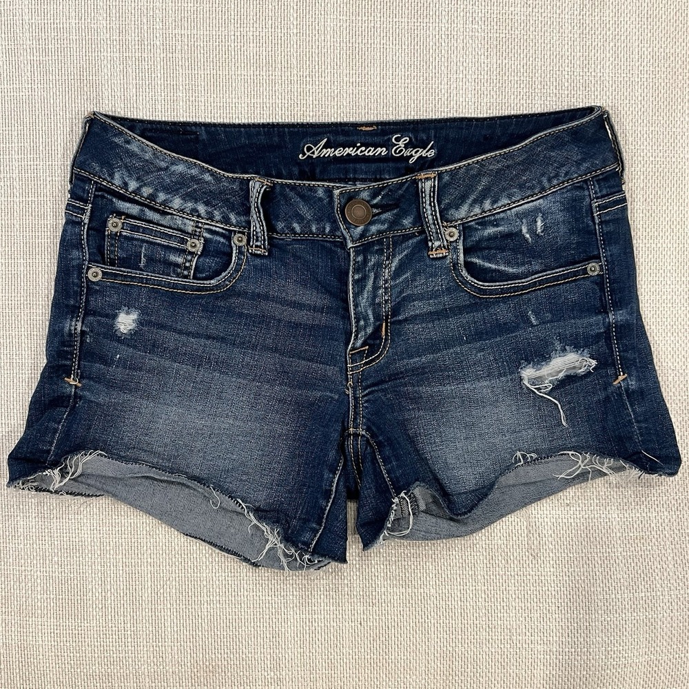 American Eagle Women's 4 Short Shorts Jean Dark Wash Super Stretch Blue #0704